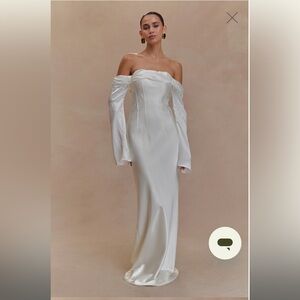 Giselle Off Shoulder Cowl Neck Maxi Dress - Meshki White Satin